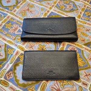 Coach Large Trifold Soft Black Saddle Pebble Leather Checkbook Wallet & Insert